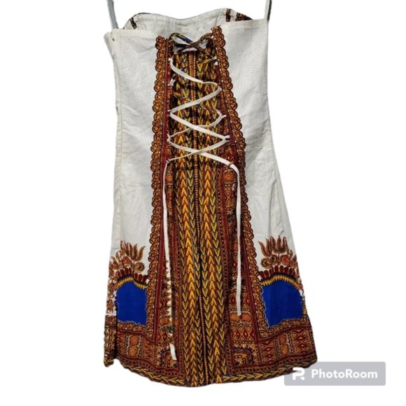 Embellished Linen Strapless Dress with Corset back - Picture 2 of 3